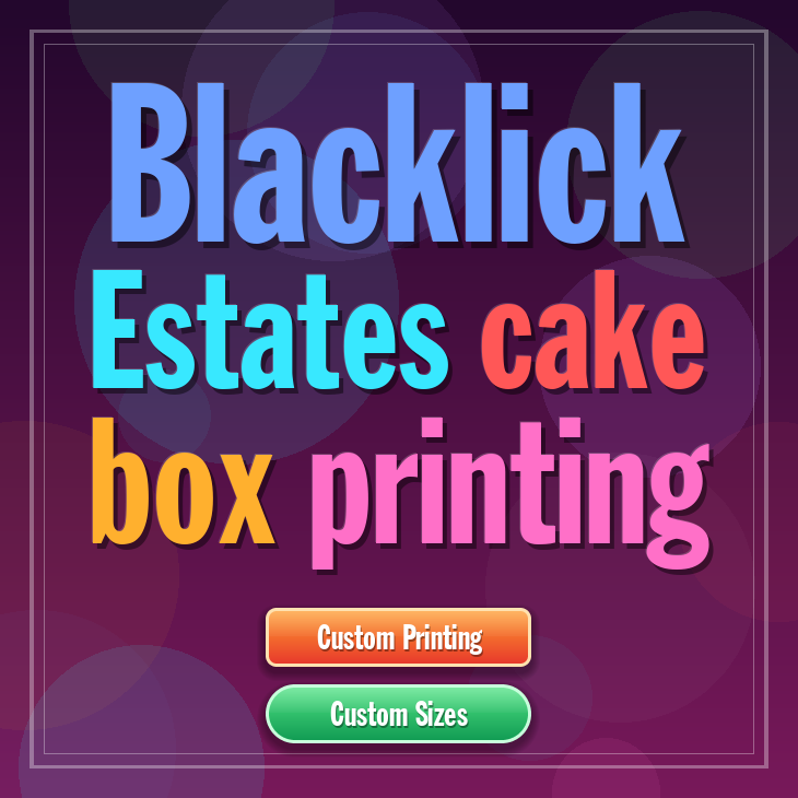 Blacklick Estates cake box printing
