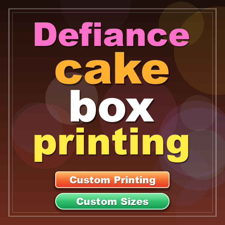 Defiance cake box printing