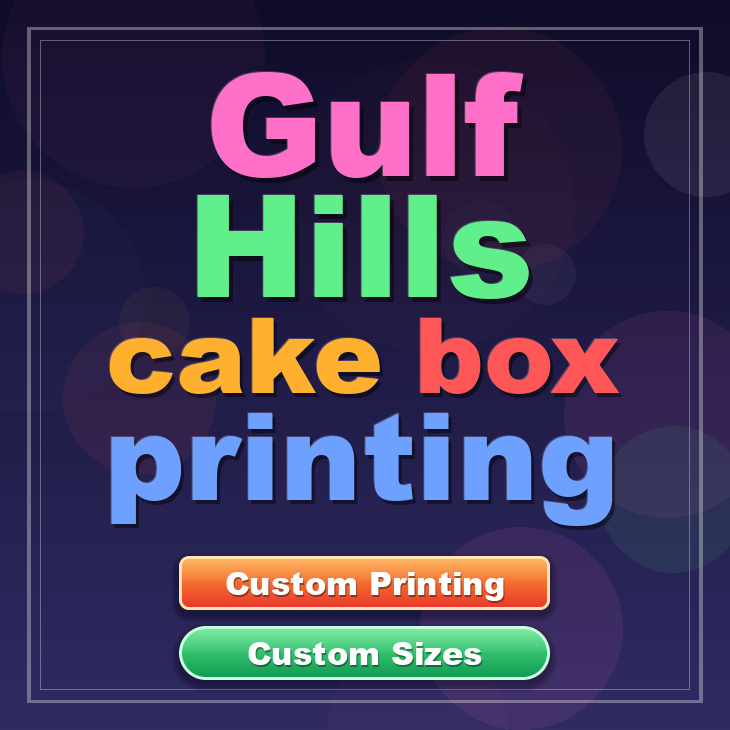 Gulf Hills cake box printing