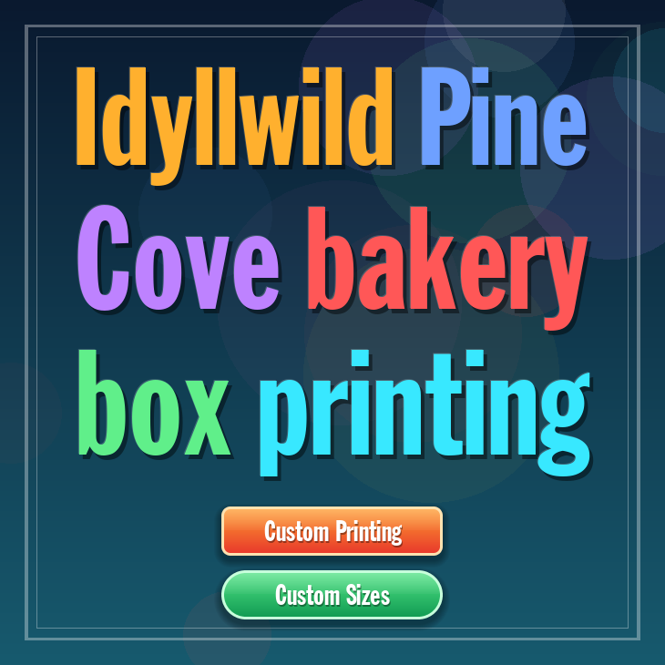Idyllwild Pine Cove bakery box printing