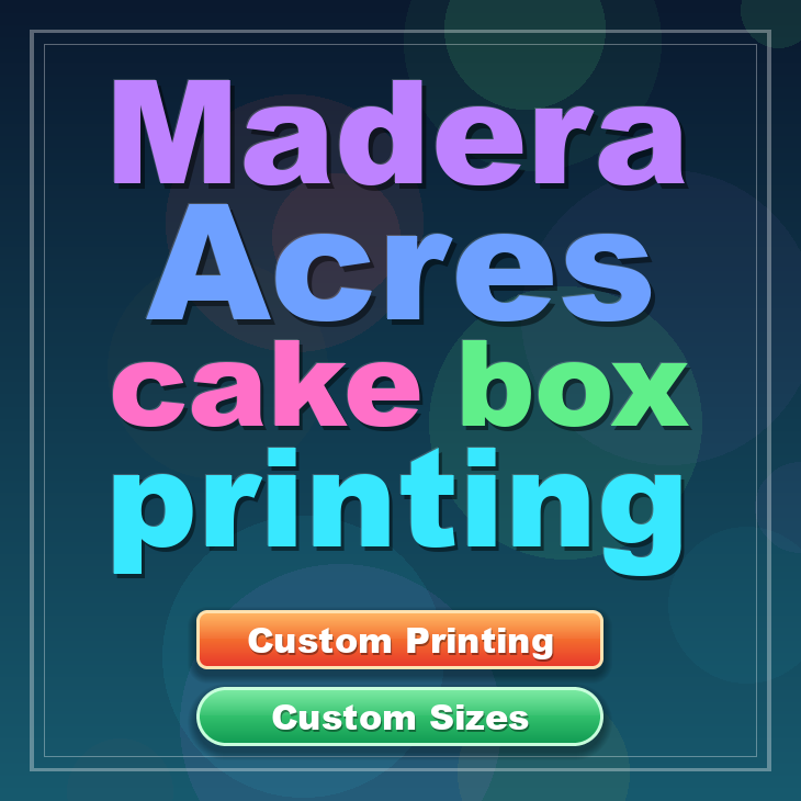 Madera Acres cake box printing