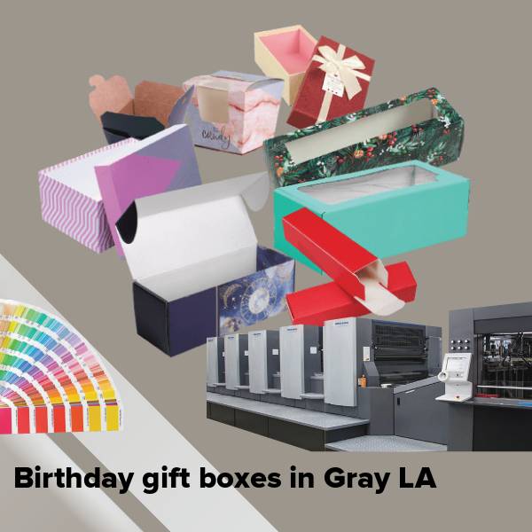 Birthday gift boxes in gray la