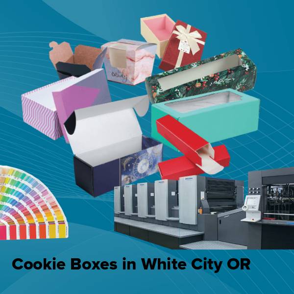 Cookie boxes in white city or